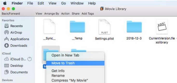 Borrar caché de iMovie eliminando archivos de la biblioteca