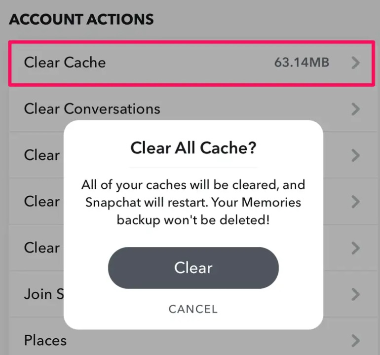 Eliminar caché de Snapchat en iPhone