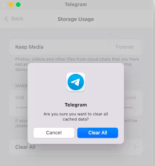 Borrar caché de Telegram en Mac