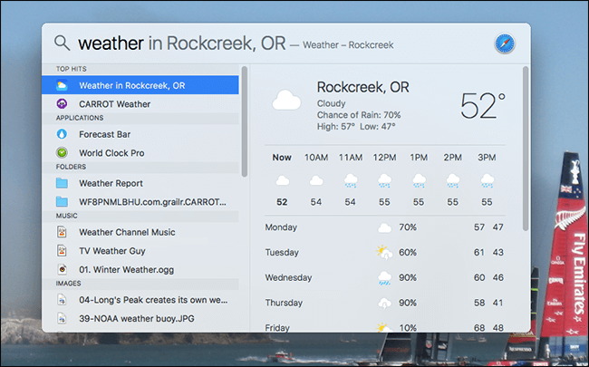 Spotlight Search Weather