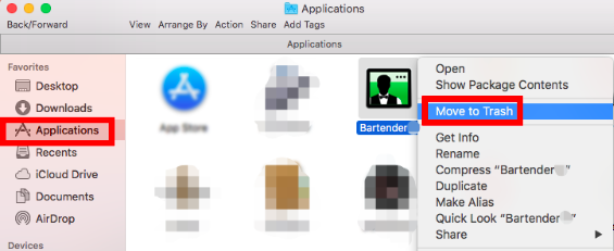 Desinstale Bartender desde la carpeta /Aplicaciones