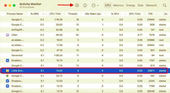 Salga de Little Snitch en Mac con Activity Monitor