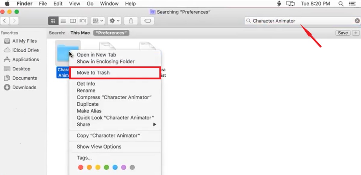 Desinstalar manualmente Adobe Character Animator en Mac