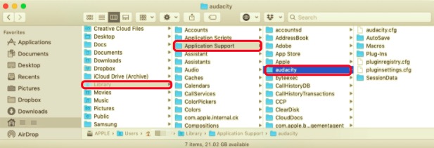 Desinstale manualmente Audacity en Mac con todos los archivos relacionados