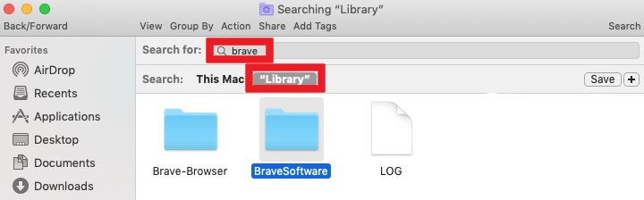 Eliminar archivos relacionados con Brave