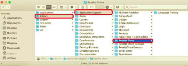 Desinstalar manualmente Rosetta Stone en Mac con archivos de soporte