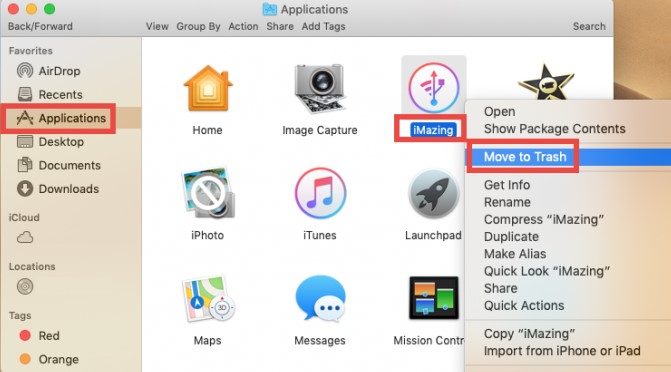 Desinstalar manualmente iMazing en Mac