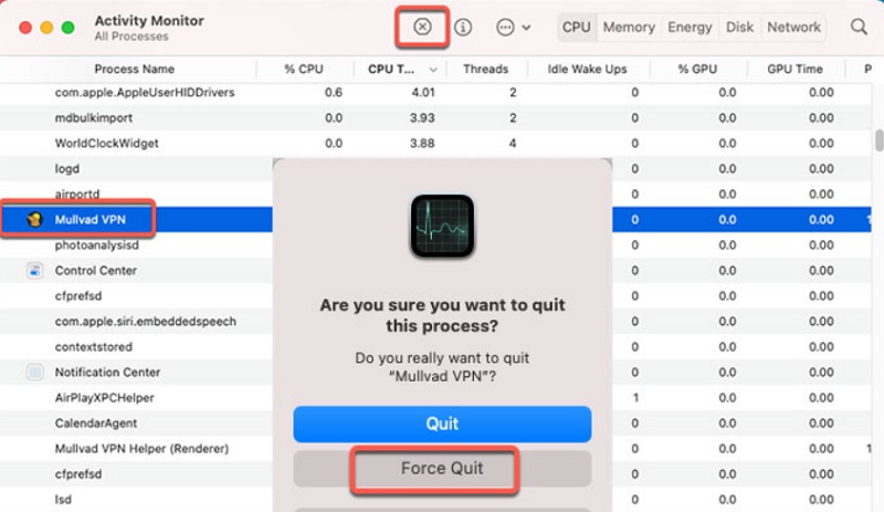 Deshacerse de Mullvad VPN de Mac manualmente