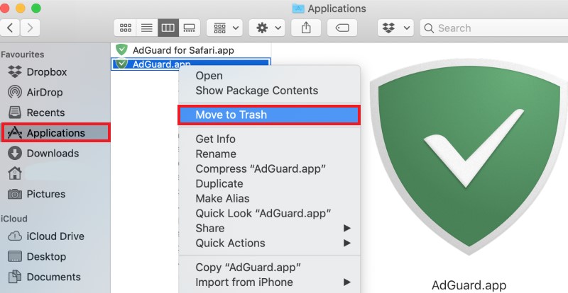 Cómo desinstalar manualmente AdGuard en Mac