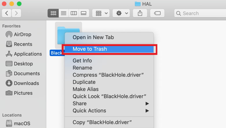 Desinstalar manualmente BlackHole en Mac