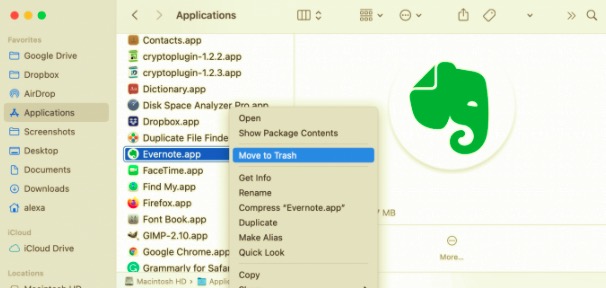 Desinstalar manualmente Evernote Helper en Mac