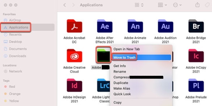 Mueva Adobe Aero a la papelera y desinstálelo