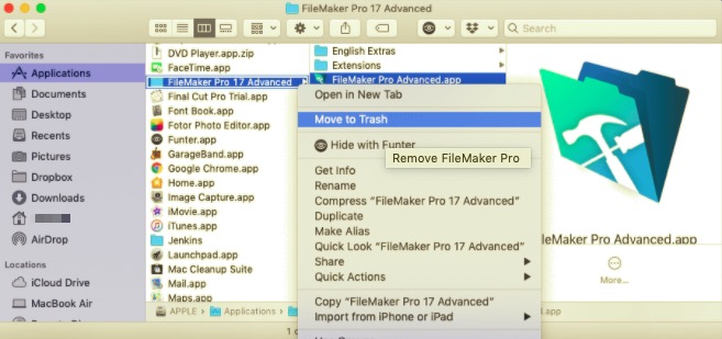 Mover FileMaker Pro a la papelera