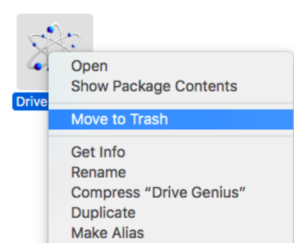 Desinstale Drive Genius moviéndolo a la Papelera