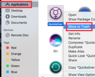Desinstale Quicksilver a través de la carpeta de aplicaciones
