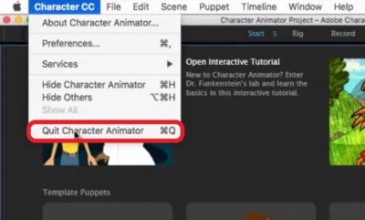 Salga de Character Animator antes de desinstalar la aplicación