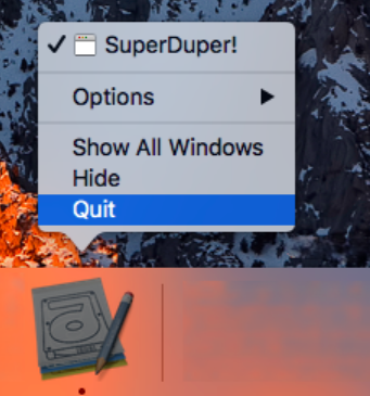 Salir para desinstalar SuperDuper en Mac