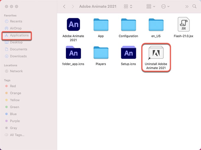 Eliminar Adobe Animate de Mac usando su desinstalador