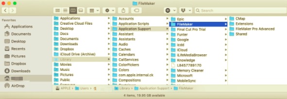 Eliminar manualmente archivos relacionados con FileMaker Pro en Mac