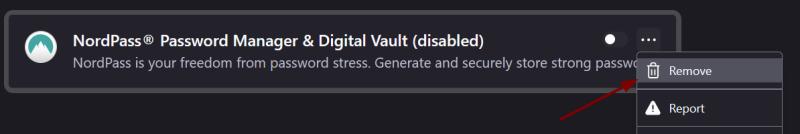 Desinstalar las extensiones de NordPass de los navegadores