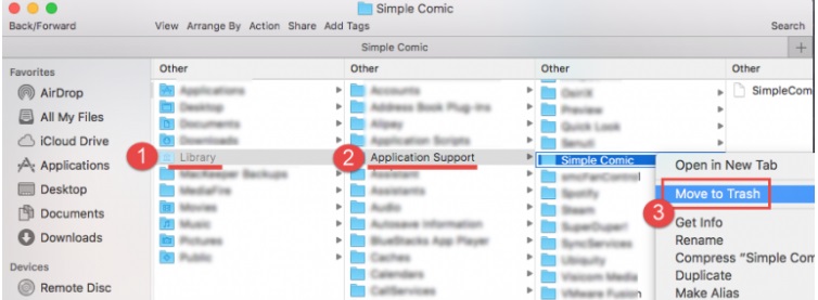 Pasos manuales para desinstalar Simple Comic en Mac