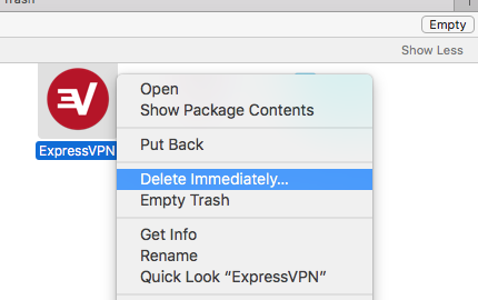 Desinstalar manualmente ExpressVPN en Mac