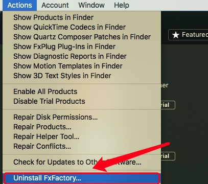Desinstale FxFactory en Mac a través de su desinstalador