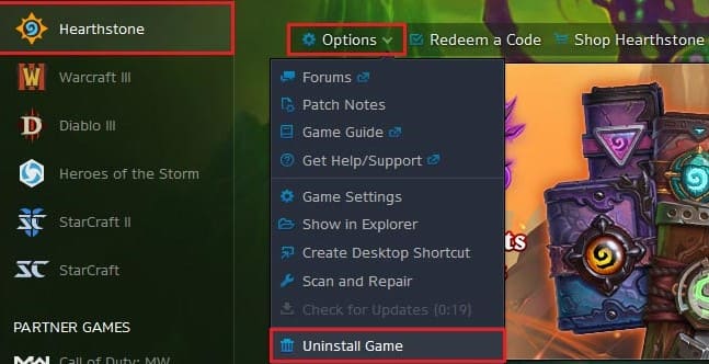 Desinstalar Hearthstone en Mac dentro de Battle.net
