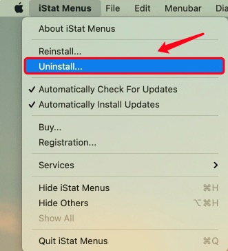 Desinstalar iStat Menus en Mac desde la barra de menús de Apple