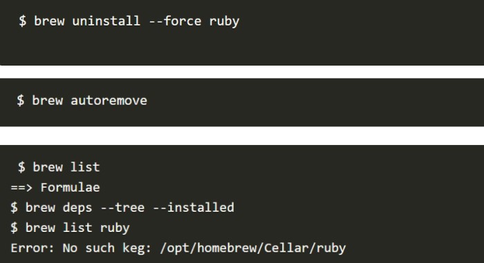 Confirme si ha desinstalado Ruby en Mac