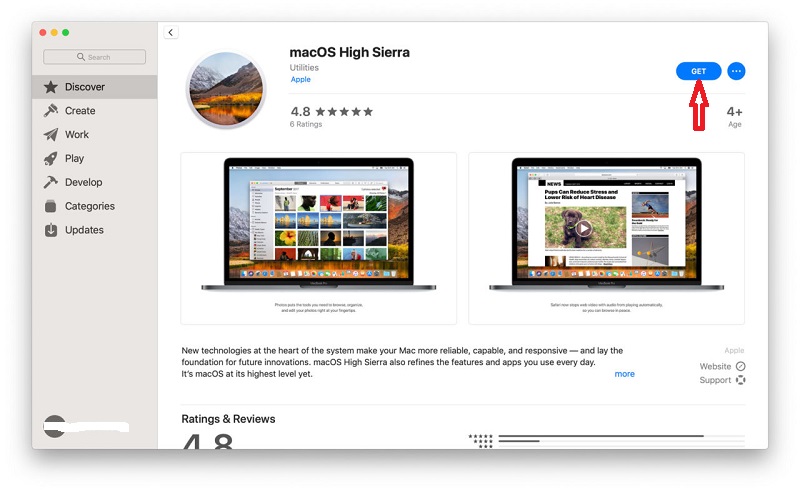 Obtenga macOS High Sierra Descargue el archivo DMG desde Mac App Store