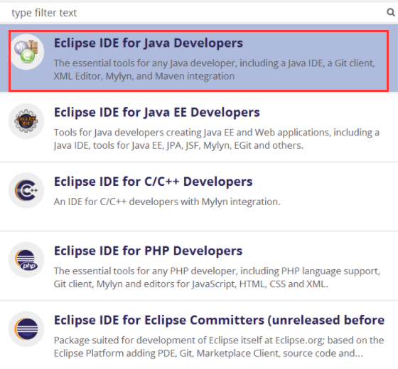 Descargar Eclipse IDE para desarrolladores de Java