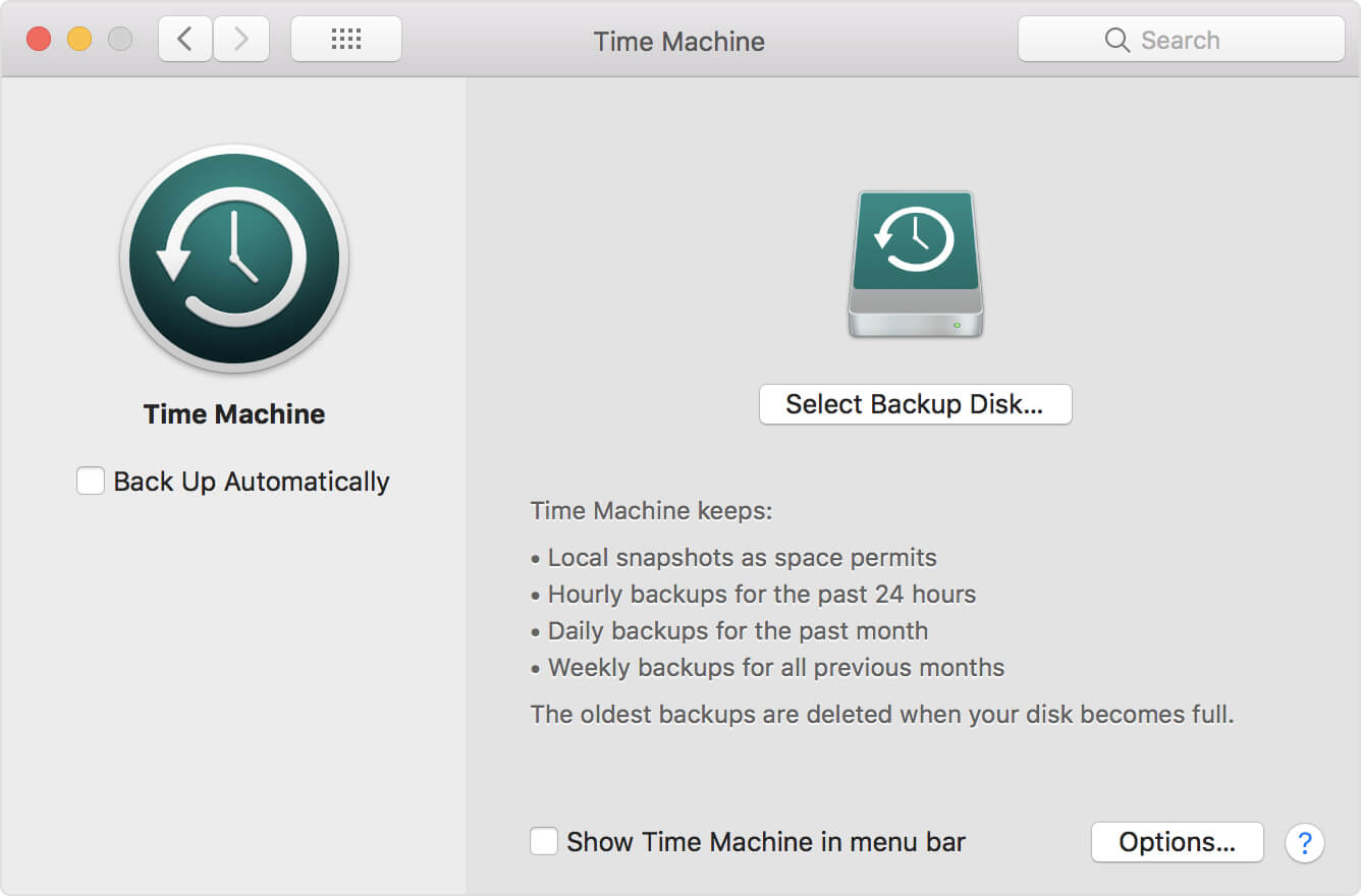 Copia de seguridad de archivos con Time Machine