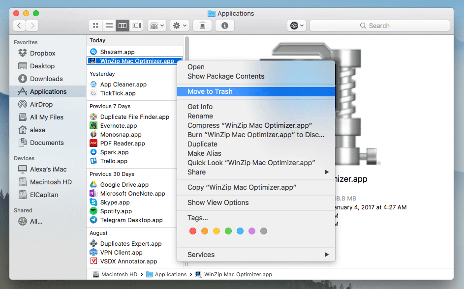 Cómo desinstalar WinZip en Mac manualmente