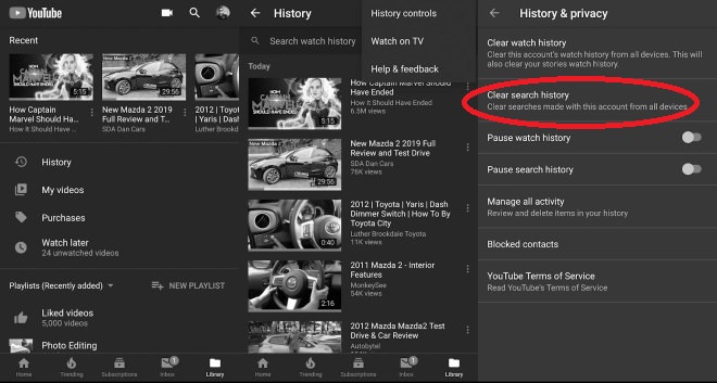 Borrar el historial de reproducciones de YouTube de la aplicación móvil