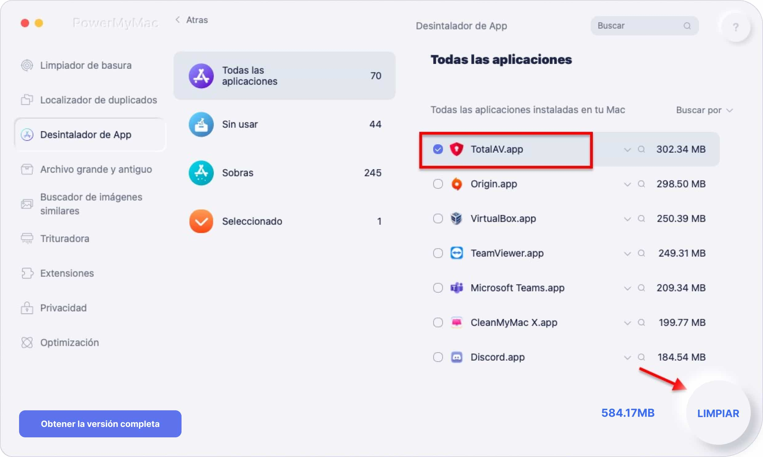 Desinstalar TotalAV automáticamente en Mac