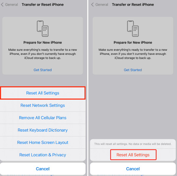 Restablecer todas las configuraciones para arreglar la nota de voz que no funciona