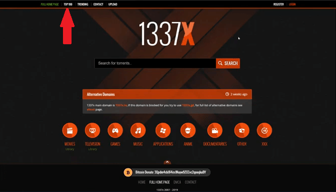 Vaya a 1337X y descargue un Torrent de forma segura