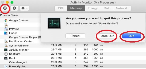 Cerrar aplicaciones y procesos que no responden en Activity Monitor en Mac