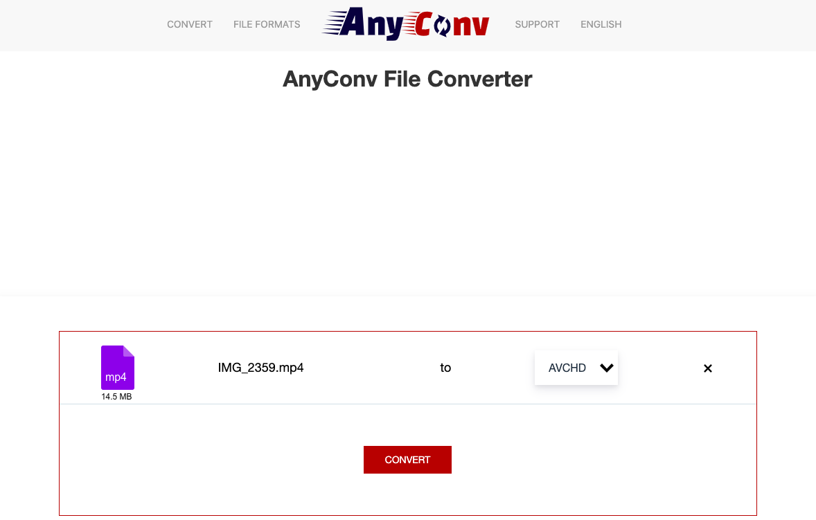 Use AnyConv.com para convertir MP4 a AVC