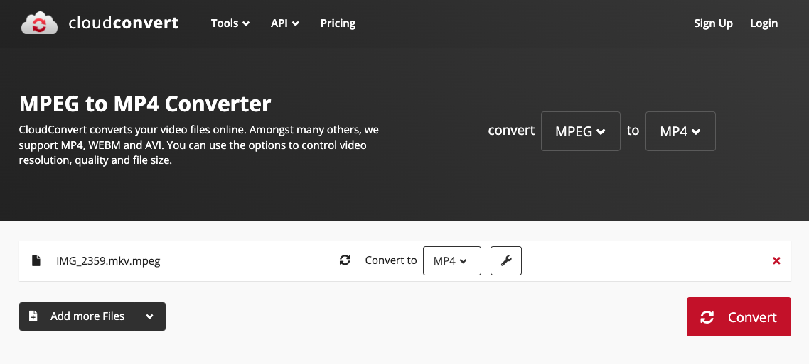 Use Cloudconvert.com para convertir MKV a MP4