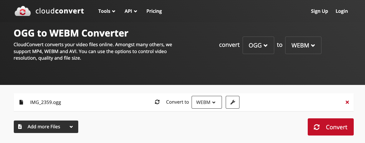Convierta OGG a WebM con Cloudconvert.com