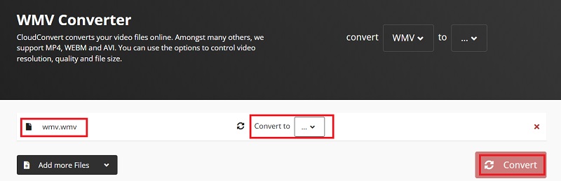 Use CloudConvert para convertir WMV a MPEG4 en línea gratis