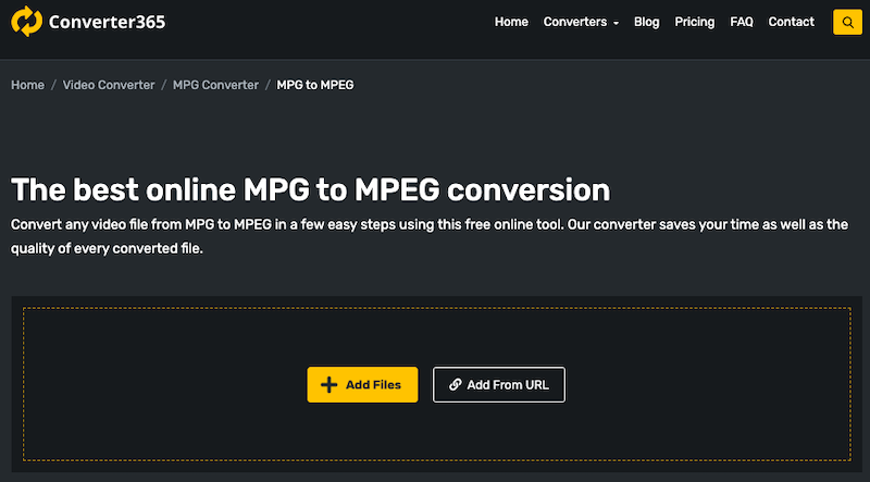 Convierta MPG a MPEG en Convert365.com