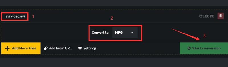 Convierta AVI a MPG en línea y gratis