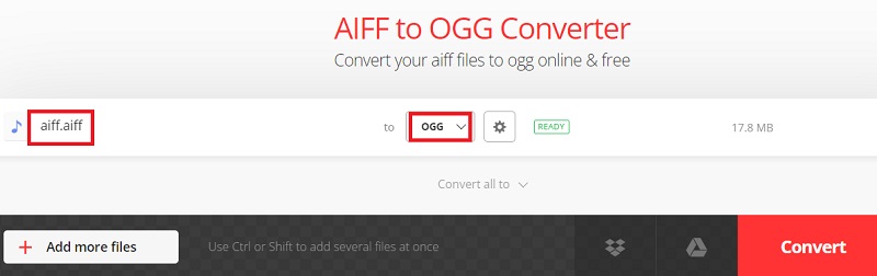 Use Convertio para hacer AIFF a OGG