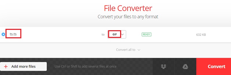 Use Convertio para convertir TS en formato GIF