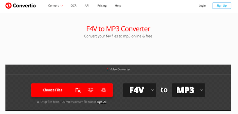 Convertio: Convertidor de F4V a MP3 en línea