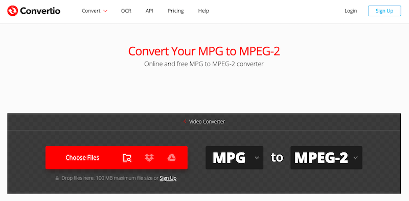 Visite Convertio.co para convertir MPG a MPEG