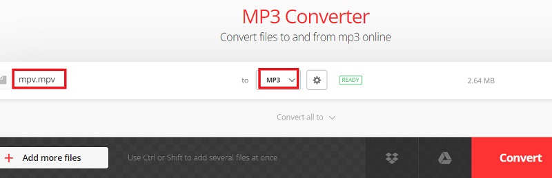 Use Convertio para hacer MPV a MP3